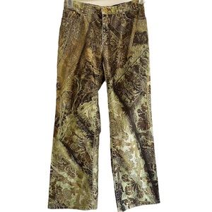 Roberto Cavalli Rare Pattern Vintage Baroque Print Metallic Bootcut Jean…